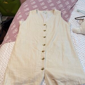 Linen gold button Sleeveless Button-Down dress